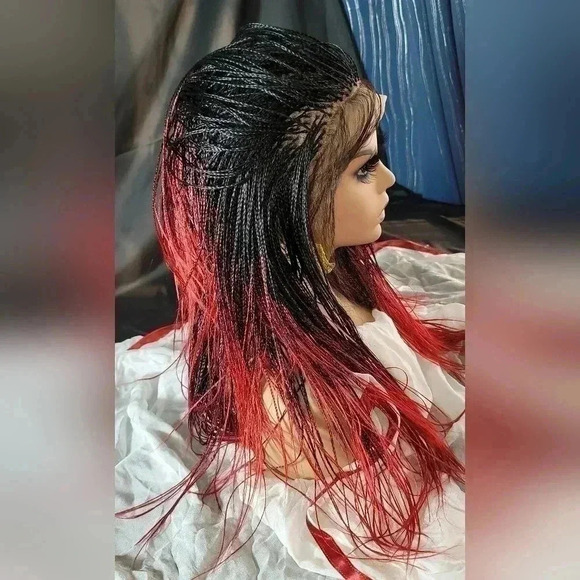 Yassine Red/Black Ombre Braided Wig | 100% Handmade Micro Millions Lace NWT - Picture 16 of 17